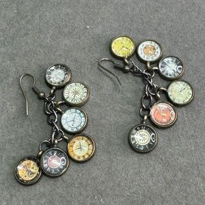 Vintage-Inspired Multi-Color Clock Face Earrings
